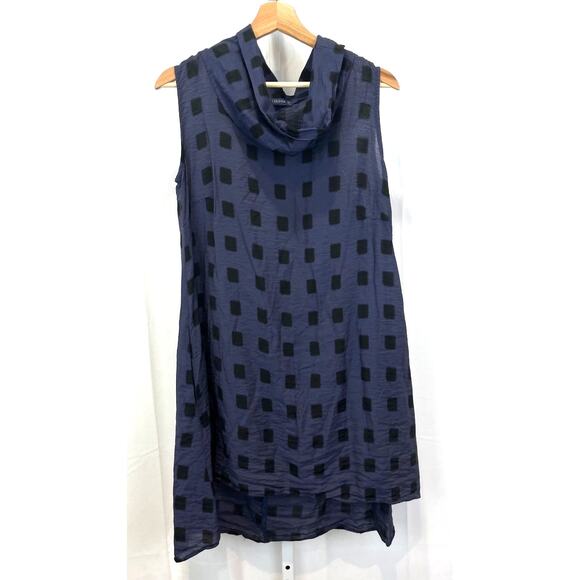 CUT LOOSE S Cowl Neck Tunic Top Sleeveless Pullover Square Patch Purple Black - Picture 12 of 12